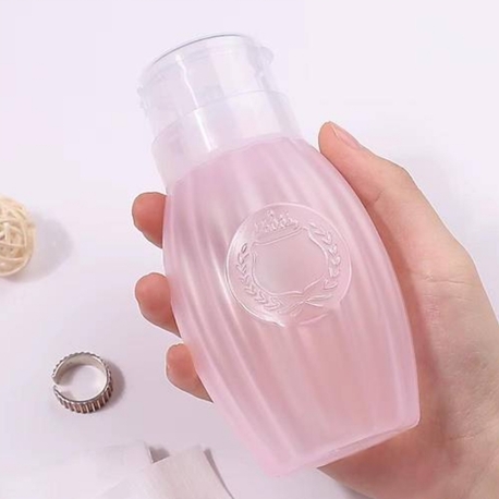 Desenli Pompalı Sıvı Şişesi Aseton Cleanser Şişesi Pembe 200ml