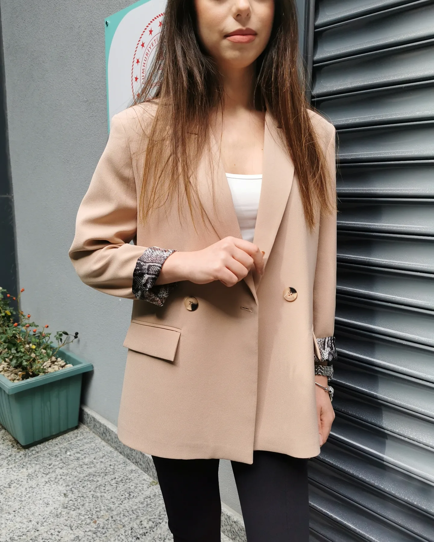 Krem blazer ceket 