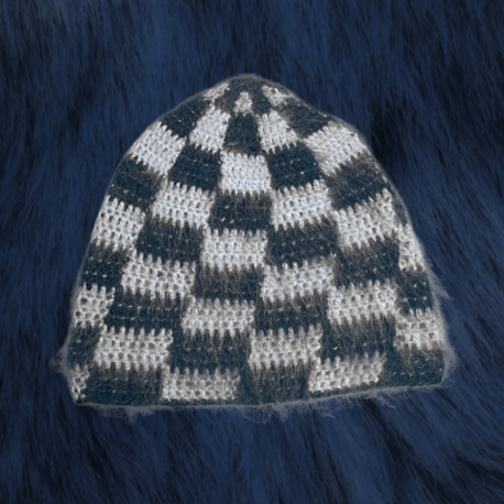 Checkered Mohair Brushed Beanie