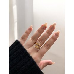 Yılan Tasarımlı Gold Yüzük | Çelik