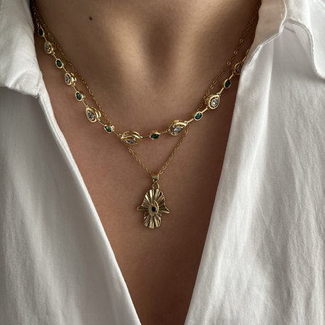 Zümrüt taşlı kolye-Choker kolye seti