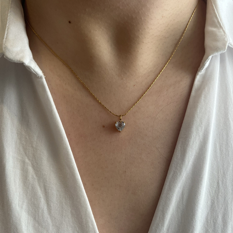 Taşlı Minimal Kalp Kolye | Çelik
