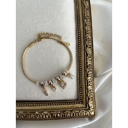Pembe Kalp-İnci-Taş Charm Bileklik | Çelik