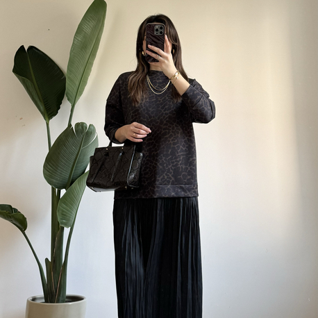 Leopar Sweat & Piliseli Etek Elbise - (252760)