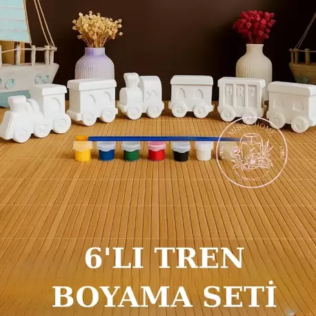 6 Adet (3D) Sevimli Tren Figürlü Taş Boyama Seti Çocuk Gelişimi Etkinlik