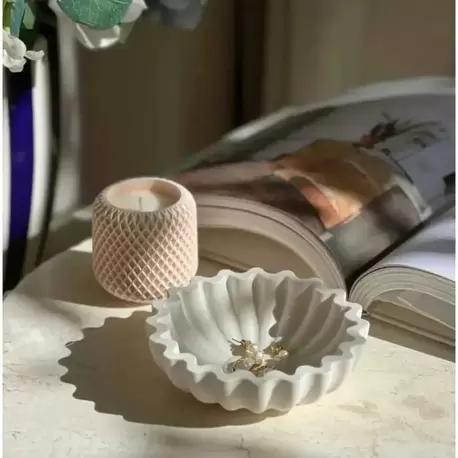 Dekoratif Pinterest Tabak Yuvarlak Tırtıklı Beton Kase Şekerlik
