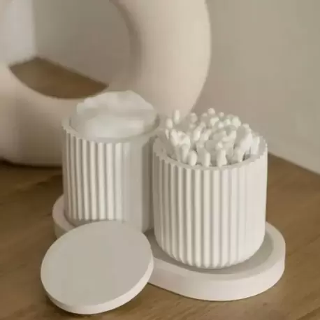 Dekoratif Tabak 2'li Beton Kulak Pamuğu & Pamuk Organizeri & Altlığı Banyo Seti Pamuklu