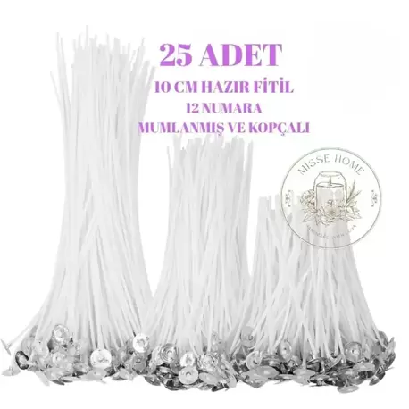 Çıtçıtlı Kopçalı Mumlanmış 10 cm %100 Pamuk 25 Adet Hazır Mum Fitili