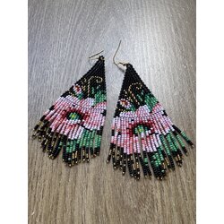 Gelincik çiçeği desenli saçaklı küpe 