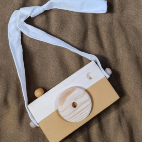 Wooden Waldorf Camera, Educational Baby Camera Toy 2 3 4 5 6 Years Old Boy Girl-Brown