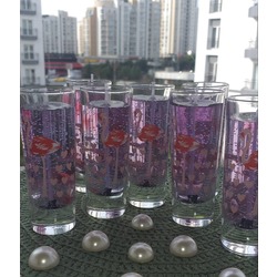 uzun shot bardak kokulu jel mum, kalp desenli,açık mor (ML6003-1)