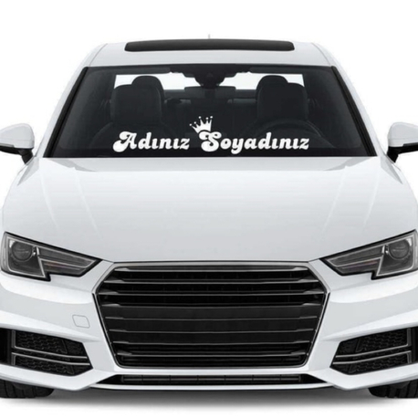 Taçlı isme özel yazı yazdırma ön cam sticker 