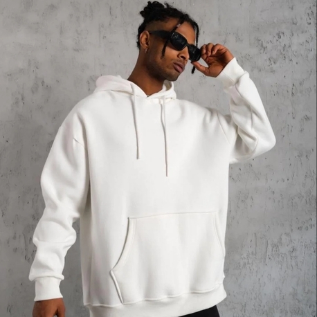 Düz Kapüşonlu Sweat Üç İplik - Beyaz