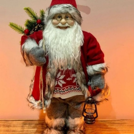 45cm Noel Baba, Kırmızı Beyaz Tonlarında, Kar Taneli Kıyafetli