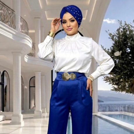 Saks Mavisi Kemerli Pantolon