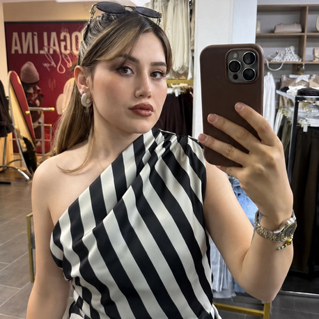 Çizgili saten bluz