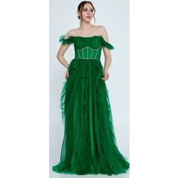 FOR COSTUME
Off Shoulder Maxi Tulle Column Regular Green Wedding Guest Dress Frc9015ysl