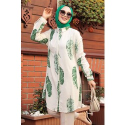 Patterned Green Viscose Hijab Tunic 11610Y