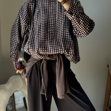 Kareli bomber ceket / kahve 