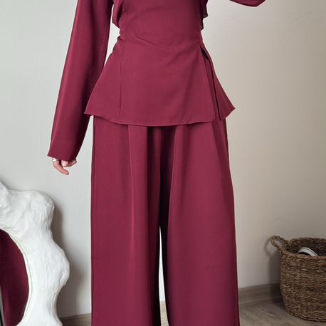 Pinterest yırtmaçlı takım / bordo