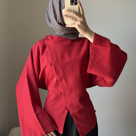 Çapraz düğmeli bluz / kırmızı 