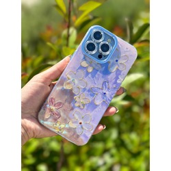 İPhone Hologramlı Çiçek Desenli Taşlı Kamera Korumalı Case