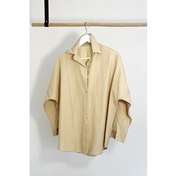 Bej Oversize Poplin Gömlek
