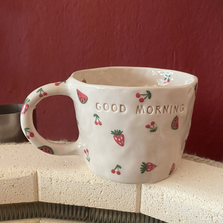 Handmade Ceramic Mug w/fruits