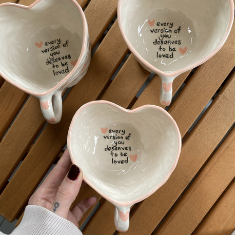 Heart Shaped Ceramic Handmade Mug w/selflove Motto