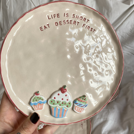 ‘Life is short’ Handmade Ceramic Dessert Plate