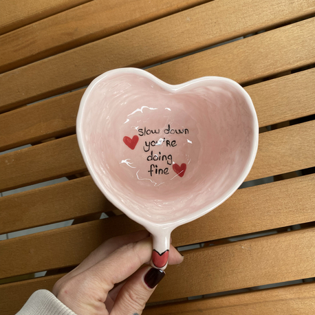 Heart Shaped Handmade Ceramic Mug w/motto
