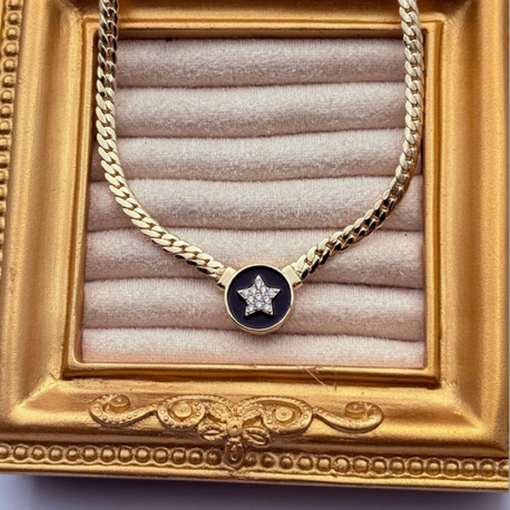 Gold siyah çelik kolye 
