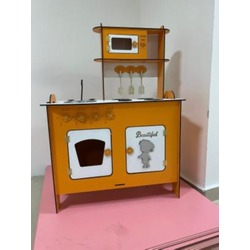 6mm Büyük Boy Eğitici Ahşap Montessori Mutfak Seti Turuncu 100*80