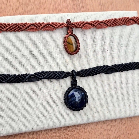 KIZIL SERİSİ KAPLANGÖZÜ CHOKER - Doğal Taşlı Kolye
