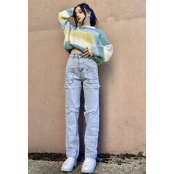 Yüksek bel Yırtık jean