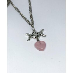 pembe kuvars pentagram kolye 