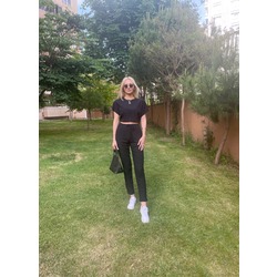 Morin Bürümcük Siyah Kadın T-shirt Pantolon Alt-üst Takım