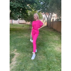 Morin Bürümcük Pembe Kadın T-shirt Pantolon Alt-üst Takım