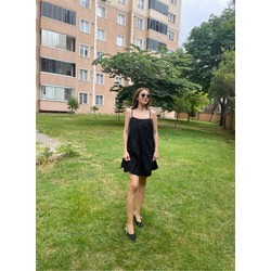 Morin Kadın Siyah Geniş Kesim Askılı Mini Elbise