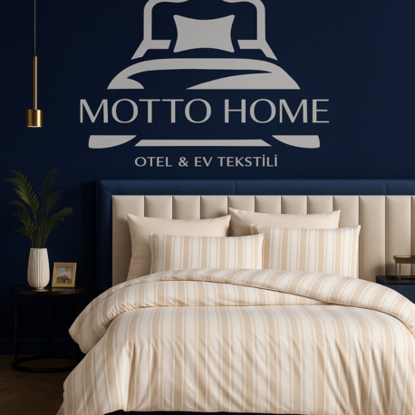 Motto Home Çift Kişilik Organik Nevresim Takımı İpliği Boyalı Çizgili
