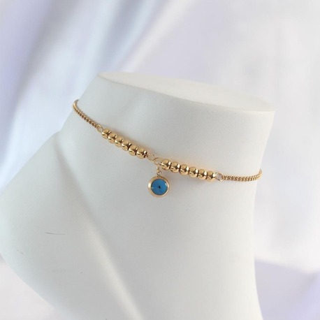 316L Çelik Gold Renk Minimal Nazar Boncuklu Halhal | HH1579