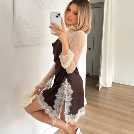 Celeste Dantel Detaylı Saten Mini Elbise