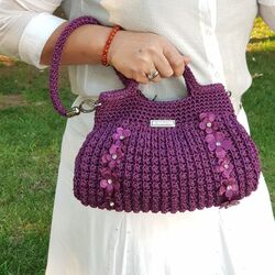 Makrome İp Fantazi Çanta - Mor