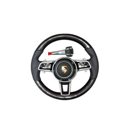 Porsche Karbon Fiber & Siyah Deri Direksiyon + Vites Topuzu Seti