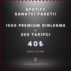 Spotify Sanatçı Paketi - 1000 Premium Dinlenme + 300 Takipçi