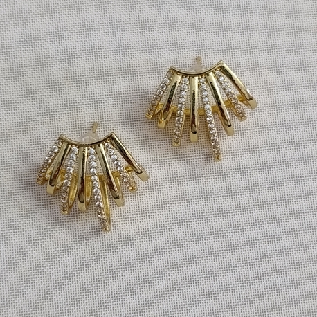 Gold Zirkon Taşlı Çoklu Görünüm Küpe 