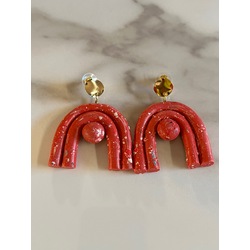 Kırmızı rainbow küpe terracota desenli 