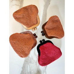 bohem çanta clutch - rafya ahşap kiss lock el çantası içi astarlı