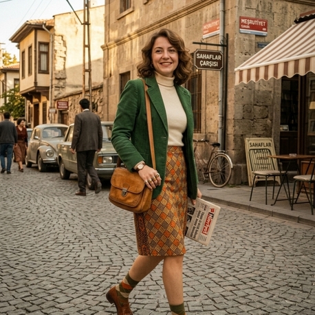 Kahverengi desenli vintage etek