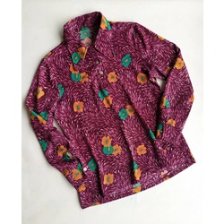 Mor renk çiçekli sivri yaka vintage bluz